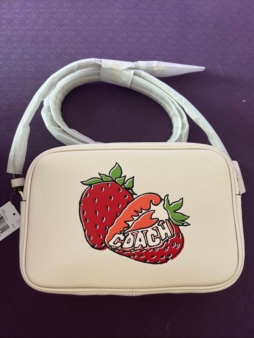 Coach White Strawberry Graphic Crossbody